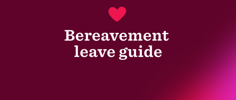 bereavement leave guide with heart symbol on a gradient background, guide for navigating bereavement leave policies and support